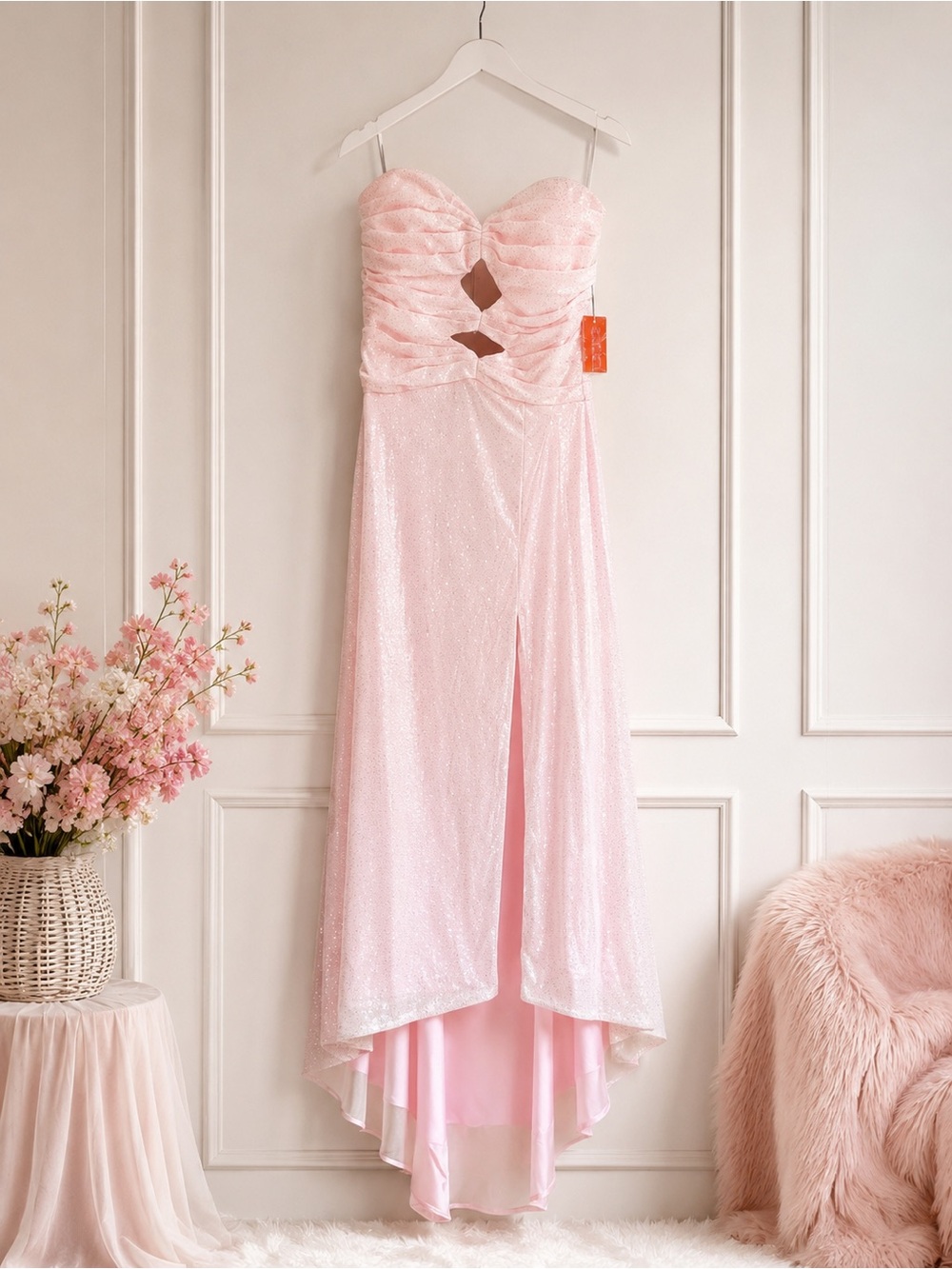 Blush Pink Strapless Shimmer Formal Gown – New with Tags